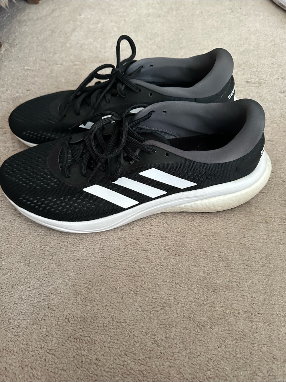Adidas Men's Black Running Shoes with White Stripes size 13